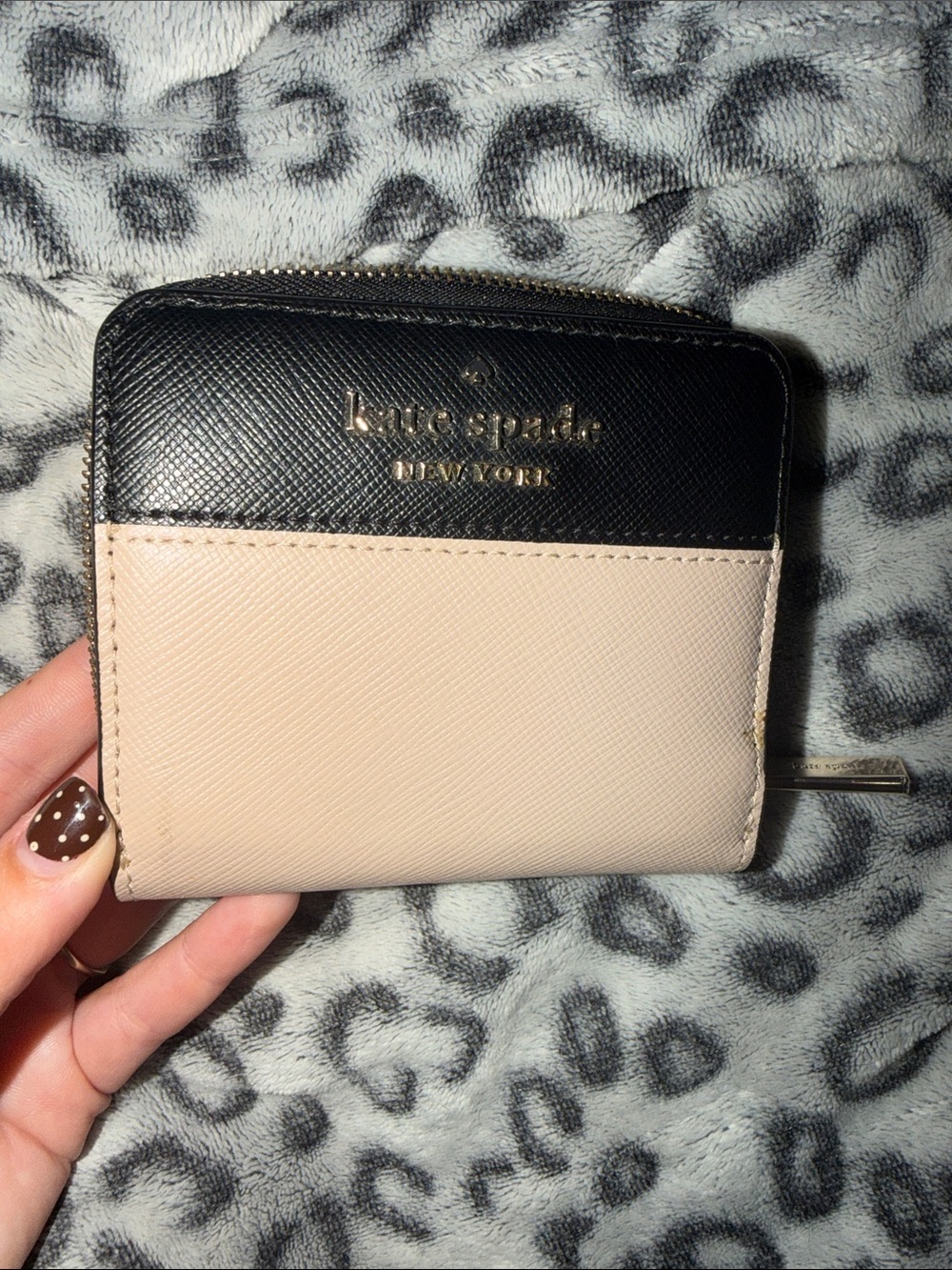 kate spade Two-Tone Black and Blush Zip Card Wallet